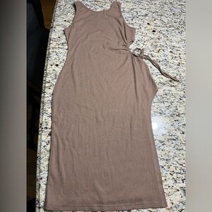Tan Dress with Side Tie And Side Slit